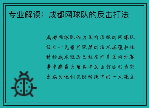专业解读：成都网球队的反击打法