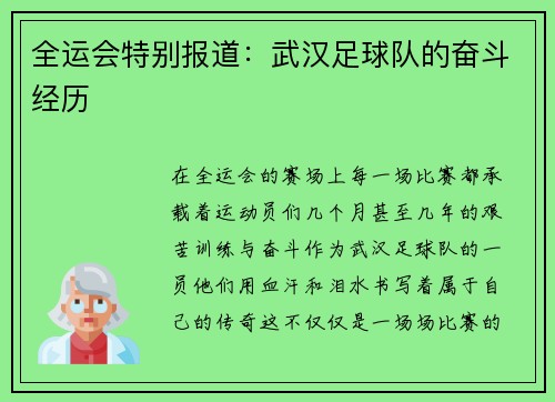 全运会特别报道：武汉足球队的奋斗经历