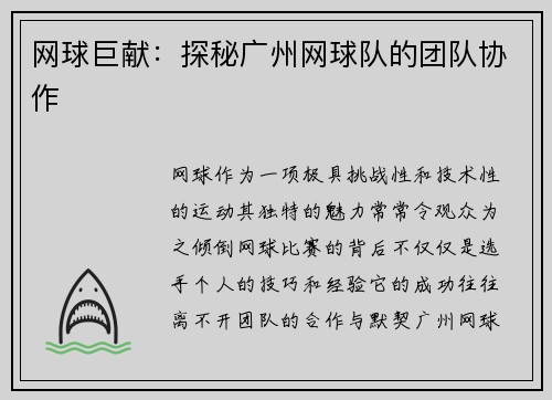 网球巨献：探秘广州网球队的团队协作