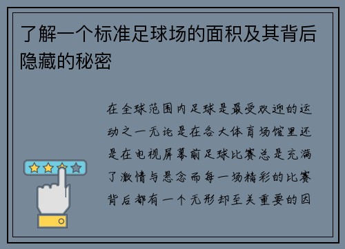 了解一个标准足球场的面积及其背后隐藏的秘密