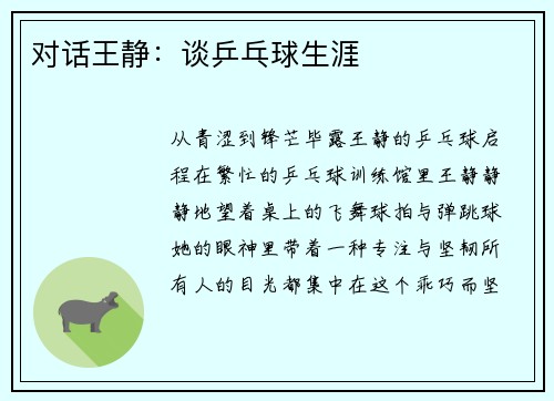 对话王静：谈乒乓球生涯