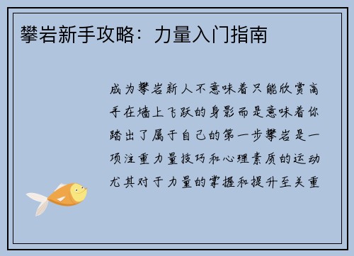 攀岩新手攻略：力量入门指南