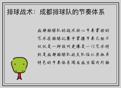 排球战术：成都排球队的节奏体系
