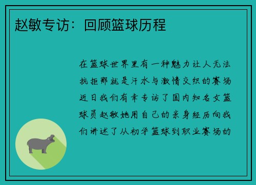 赵敏专访：回顾篮球历程