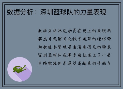 数据分析：深圳篮球队的力量表现